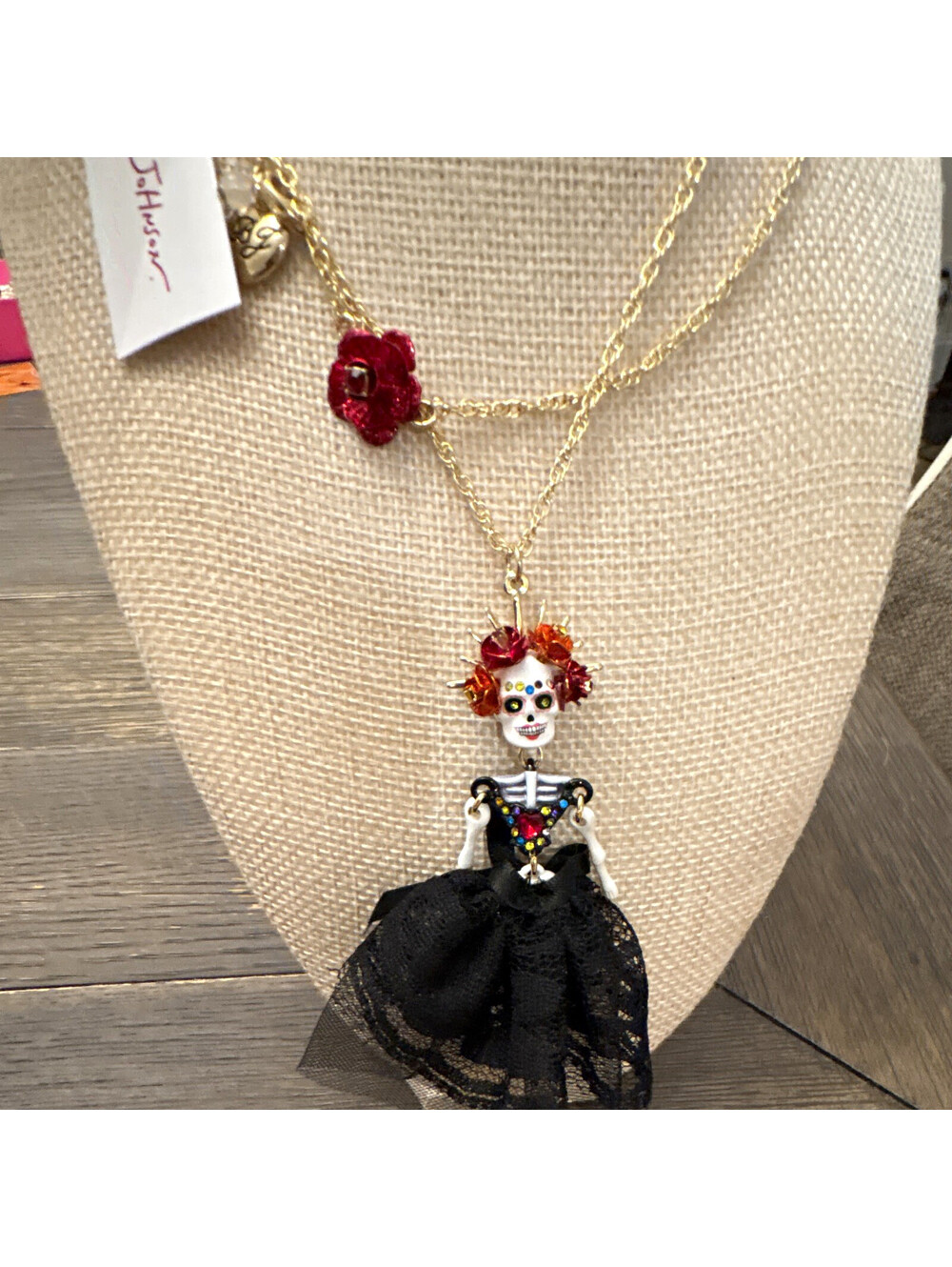 Betsey Johnson sugar skull Necklace 40” Halloween goth style
